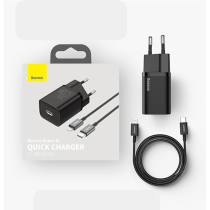 Kit (Fonte + Cabo Tipo C + Lightning) 20W 1M Baseus Super SI