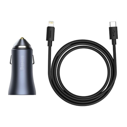 Kit Fonte De Carro + Cabo Tipo C + Lightning 1M 40W Baseus Golden