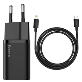 KIT FONTE TIPO C + CABO TIPO C PARA LIGHTNING SUPER SI QUICK CHARGER 20W 1M BASEUS (TZCCSUP-B01)