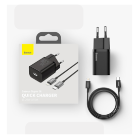 KIT FONTE TIPO C + CABO TIPO C PARA LIGHTNING SUPER SI QUICK CHARGER 20W 1M BASEUS (TZCCSUP-B01)