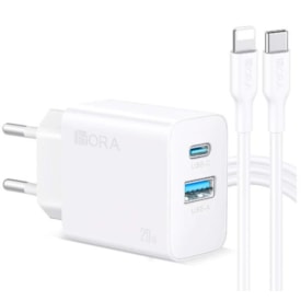 KIT FONTE USB A/C + CABO TIPO C PARA LIGHTNING 20W 1HORA (GAR163B) BRANCO