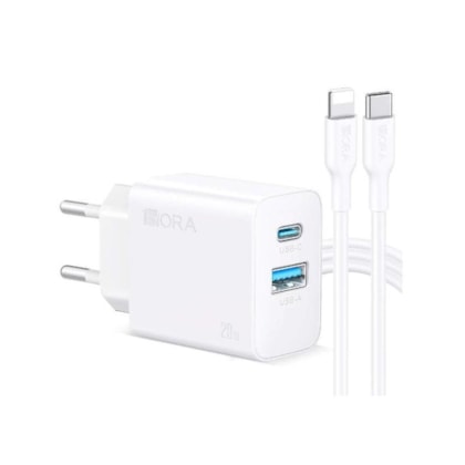 Kit Fonte Usb A/C + Cabo Tipo C Para Lightning 20W 1Hora (Gar163B) Branco