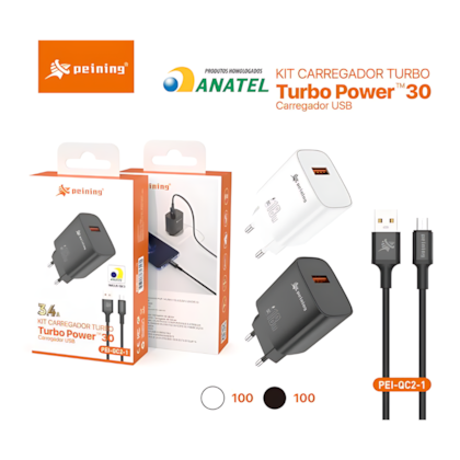 Kit Fonte Usb + Cabo Turbo 3.4A Peining