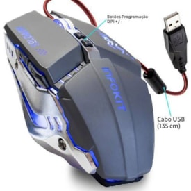 Mouse Gamer LED Metalizado com Fio Xsoldado Infokit GM-705