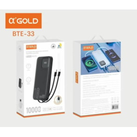 Power Bank 10000Mah Turbo 22.5W 3 Saída USB + Tipo C com Visor e Cabos Tipo C + iPhone A'Gold BTE-33